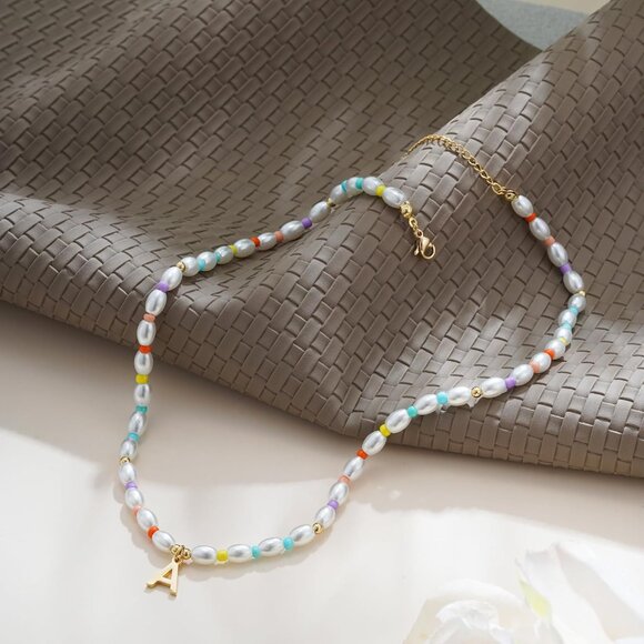 Charming 14K Gold Plated Pearl Initial Necklace for Girls - Adjustable Size - Picture 6 of 7